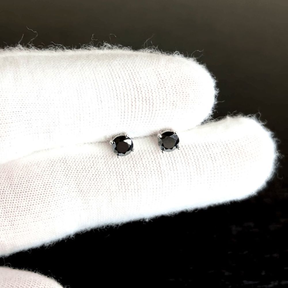 1.0ct Black Moissanite Diamond Earrings Solid 925 Sterling Silver for Women Men